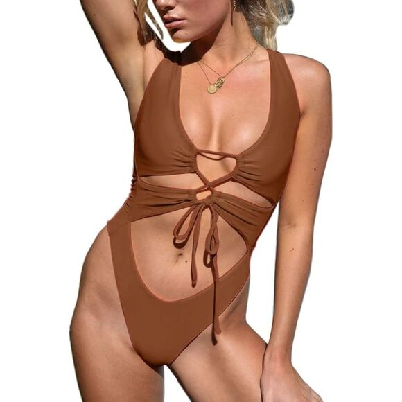 CHYRII Women's Sexy Cutout Lace Up Backless High Cut One Piece Swimsuit Monokini - Picture 1 of 2